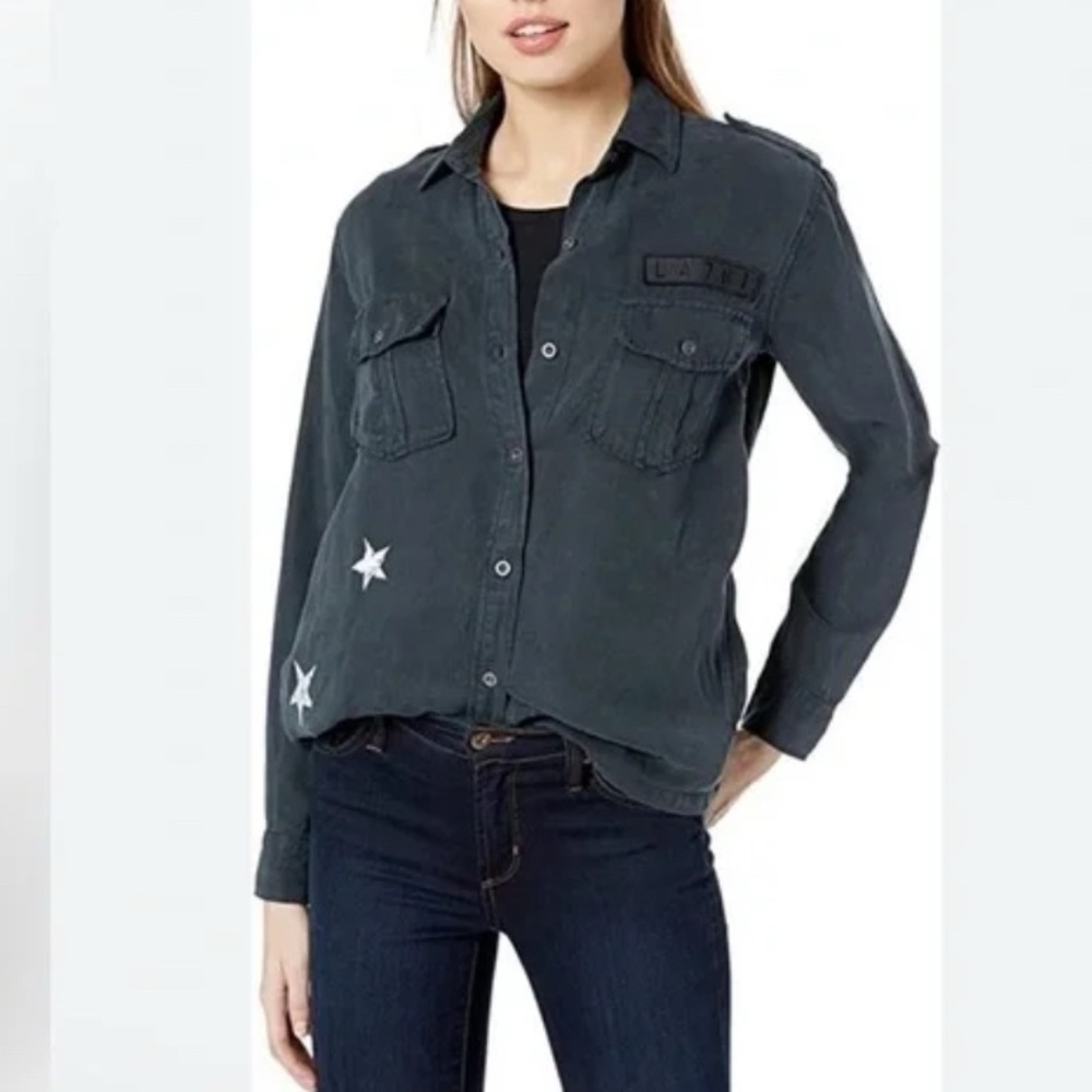 Rails Shacket Kato Stars Military Linen Blend Shirt Jacket Top Tencel Linen EUC